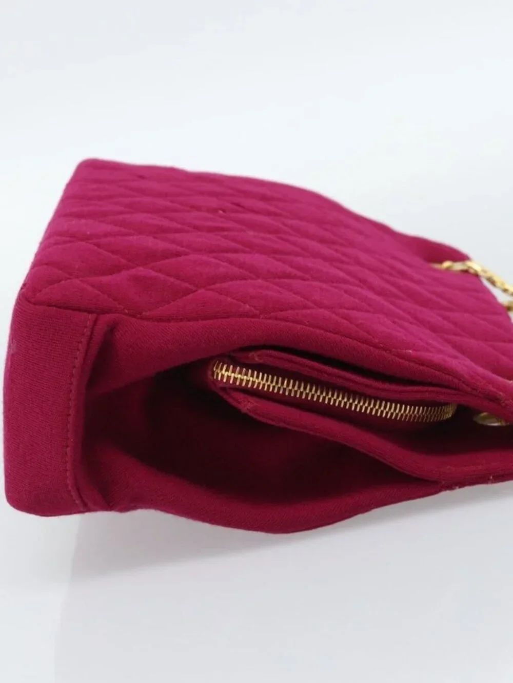 CHANEL Matelasse Chain Shoulder Bag Cotton Jersey Wine Red Gold CC Auth 185539